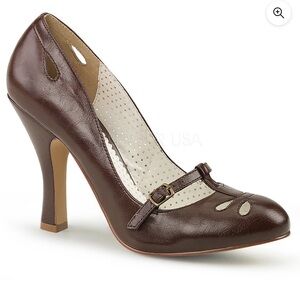 Pinup Couture - Smitten 20 Mary Jane Pump - Dark Brown Faux Leather - Size 7